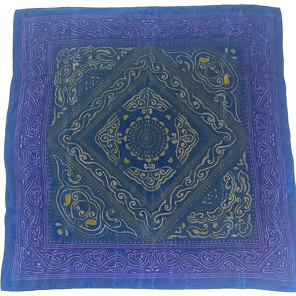 Silk Scarf 30" Square Teal Blue Sunflower Abstract Scrolly Gypsy Bohemian Fairy - Picture 1 of 9